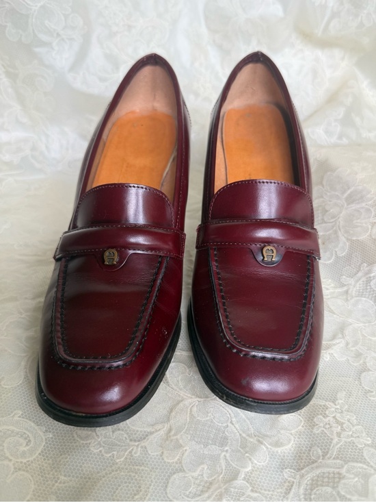Etienne Aigner Shoes - Aigner Burgundy 7.5 Leather Block High Heel Loafers Oxblood